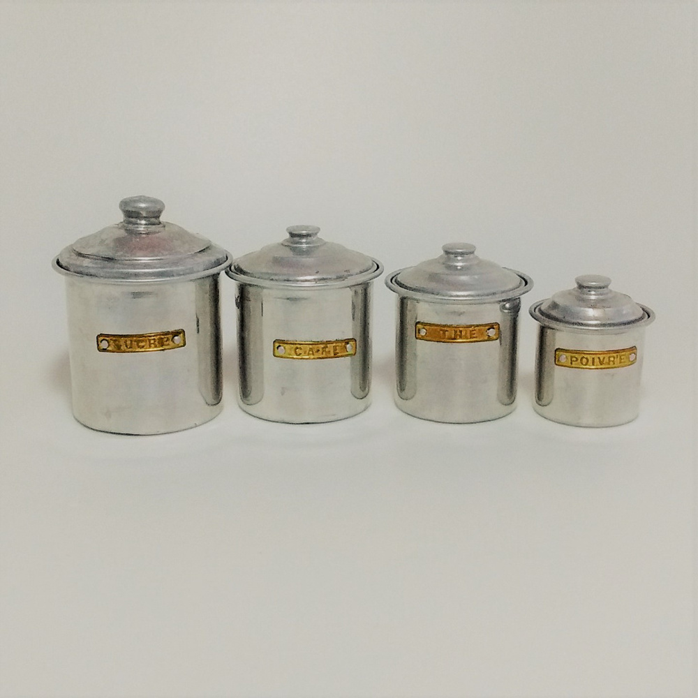 Vintage Kids French Aluminum Kitchen Canister Set